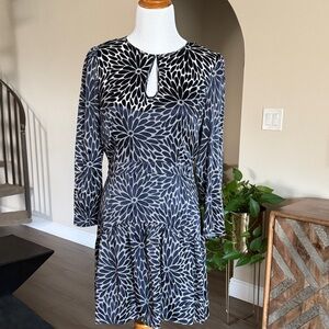Rebecca Taylor Navy and Light Grey Floral Long Sleeve Dress